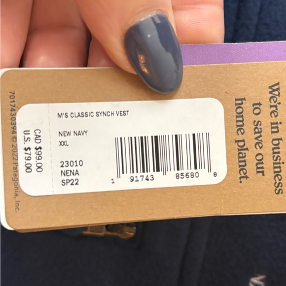 WT Patagonia Men’s XXL Classic Synchilla Fleece Vest Navy Embroidered Logo - Picture 4 of 6